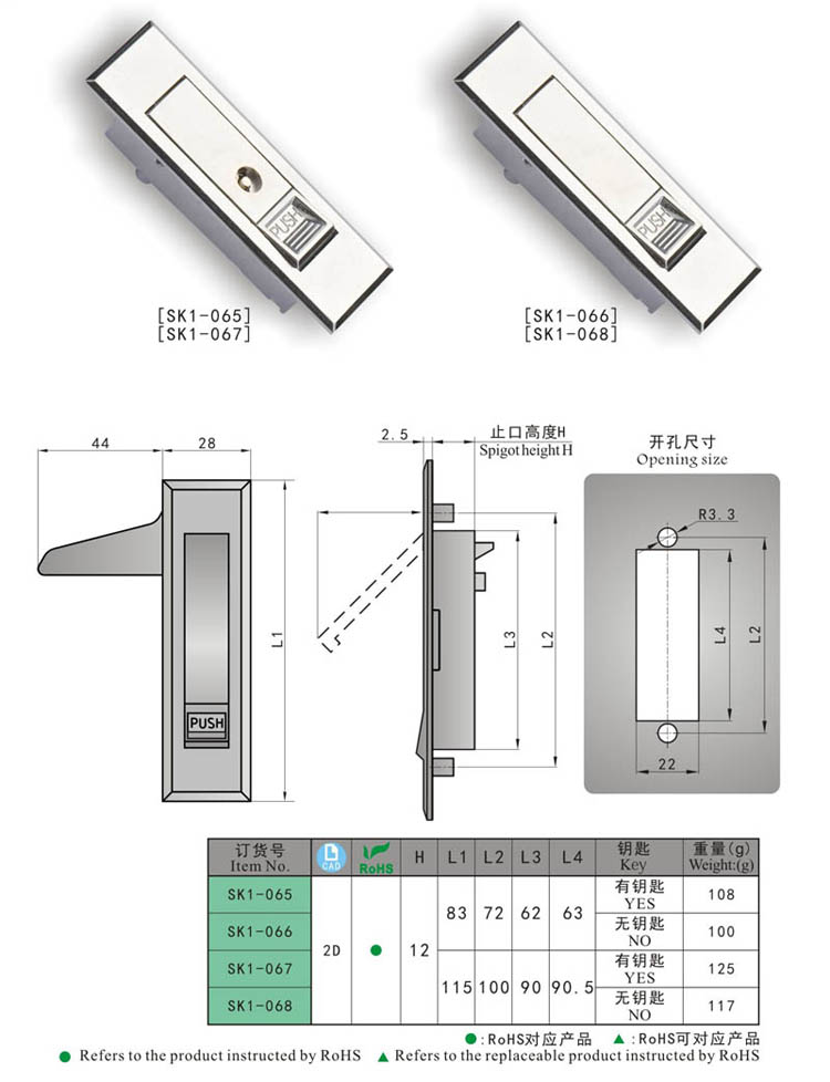 SK1-065 h -bisagra exterior, pestillo, pestillo de la puerta, cerradura de la manija, pestillo de compresi&oacute;n