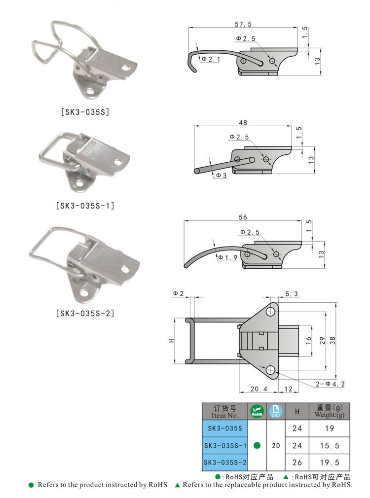 SK3-035 KUNLONG Mini Steel Cabinet Draw Latch