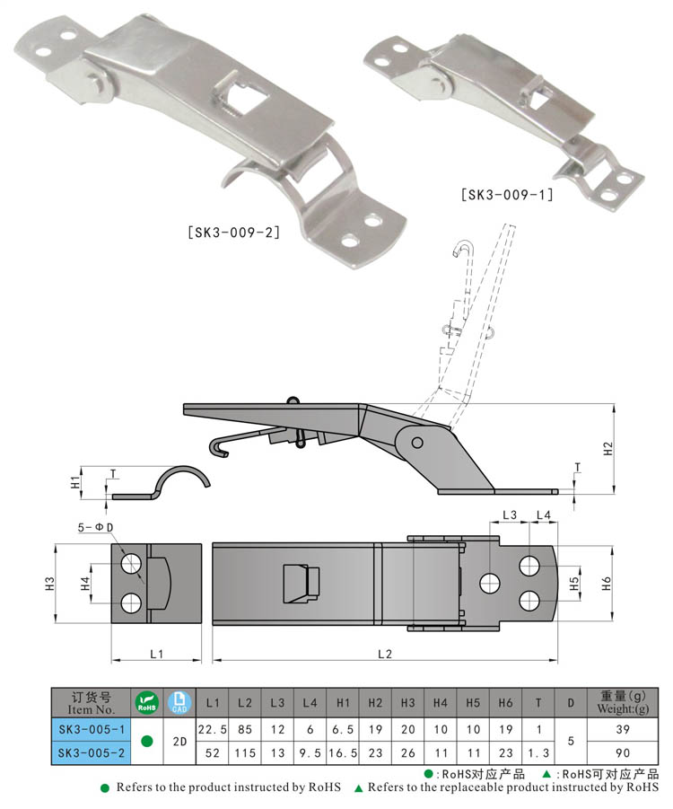 SK3-009 h -bisagra exterior, pestillo, pestillo de la puerta, cerradura de la manija, pestillo de compresi&oacute;n