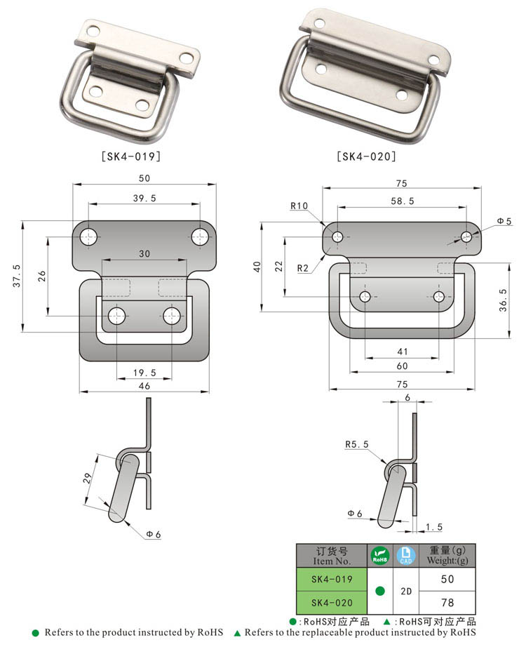 SK4-019 Manija plegable de acero inoxidable Kunlong