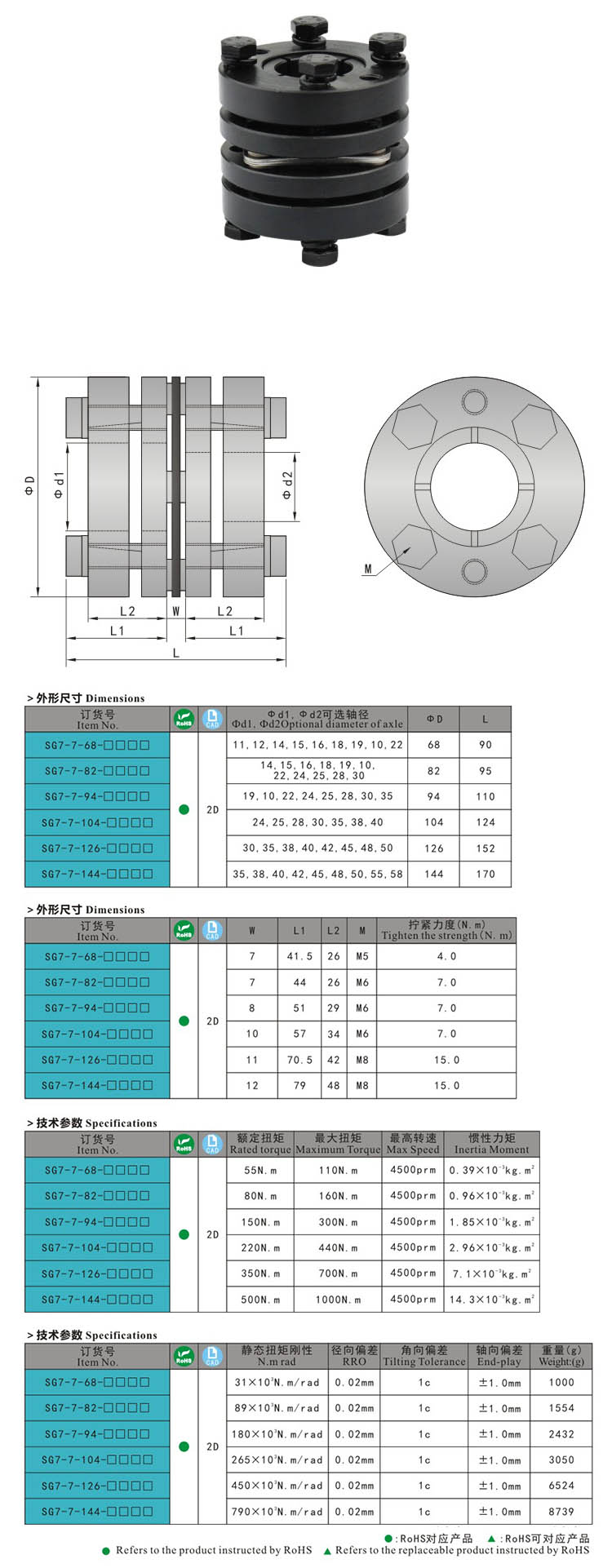 SG7-7 Acoplamiento de eje flexible de disco único de motor nobengr