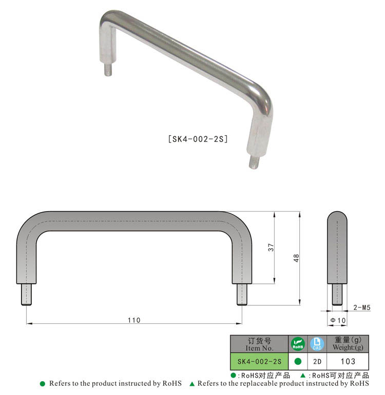 Manija industrial del gabinete del acero inoxidable de SK4-002-2S KUNLONG