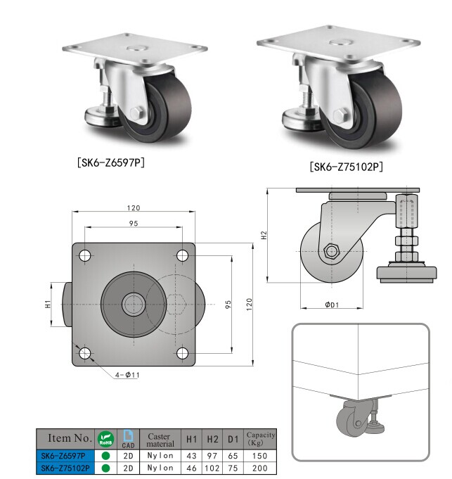 SK6-Z75102P KUNLONG Rueda de colada industrial