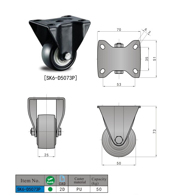 SK6-D5073P KUNLONG Rueda de Caster Industrial