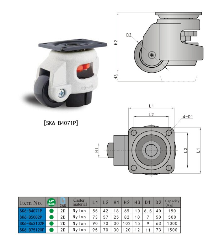 SK6-B4071P KUNLONG Rueda de Caster Industrial