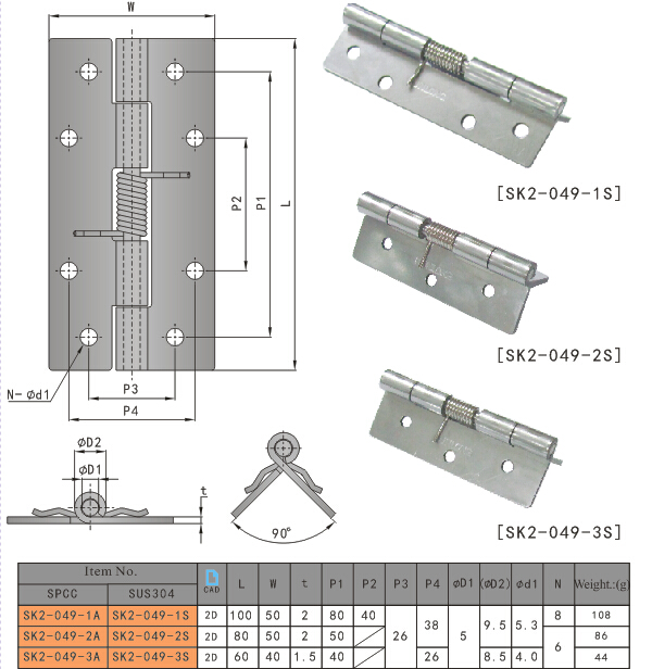 SK2-049-2S KUNLONG Industrial Cabinet Spring Bisagra