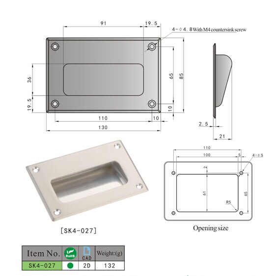 Manija empotrada industrial SK4-027 KUNLONG