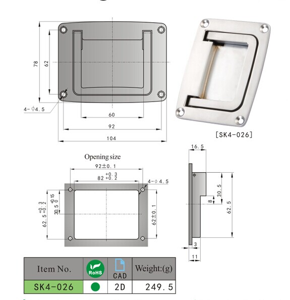 Manija empotrada industrial SK4-026 KUNLONG